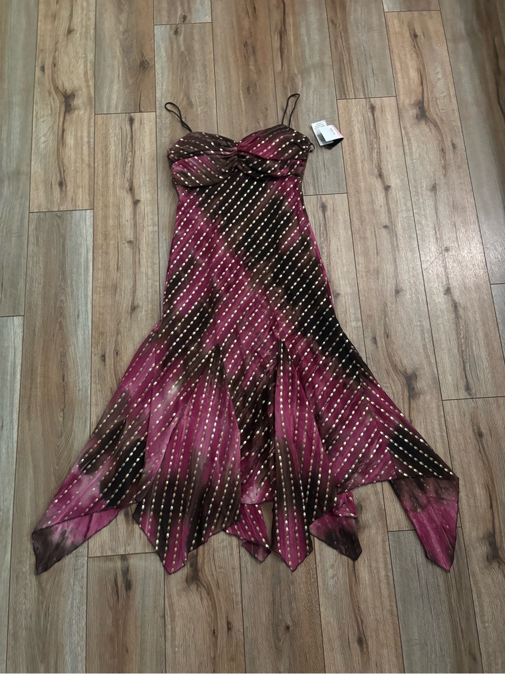 New Vintage Y2K Pink & Brown Fairy Dress with Asymmetrical Hem by S.L. Fashions